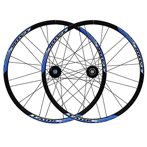 Mountain Bike Wheel : ZCXBHD 26 Inch Mountain Bike Wheelset Quick Release Hub Disc Brake Bicycle Wheels Aluminum Alloy Double Wall Rim 7 8 9 Speed (Color : Blue)