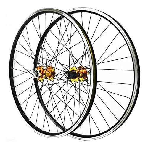 Mountain Bike Wheel : ZCXBHD 26 Inch Mtb Front + Rear Wheel Sealed Bearing Mountain Bike Wheelset Disc / V Brake Ring 7-11 Speed Cassette Quick Release (Color : Gold hub)