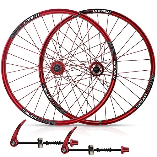 Mountain Bike Wheel : ZCXBHD 26" MTB Bike Wheel Set Disc Brake Quick Release 32H Rim 7 / 8 / 9 / 10 Speed Cassette Hub Front Rear Wheels For Mountain Bike (Color : Red)
