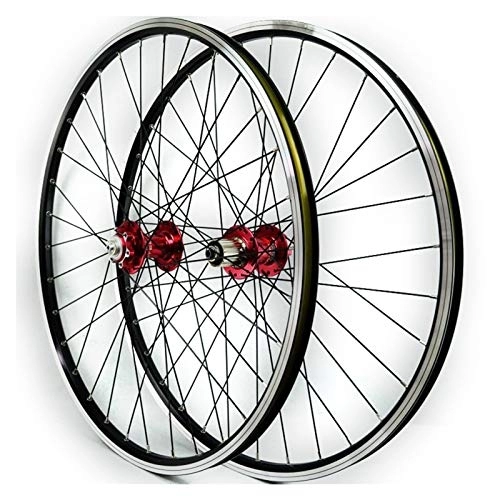 Mountain Bike Wheel : ZCXBHD 26inch Mountain Bike Wheelset Sealed Bearing Disc / V Brake MTB Front Rear Wheel 7 8 9 10 11 Speed Cassette Quick Release (Color : Red hub)