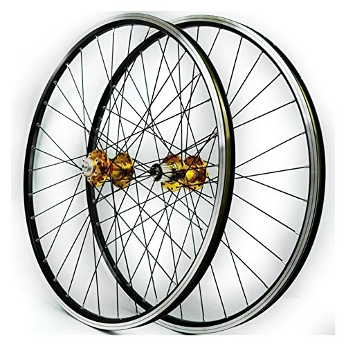 Mountain Bike Wheel : ZCXBHD 26inch Mountain Bike Wheelset Sealed Bearing Disc / V Brake MTB Front Rear Wheel 7 8 9 10 11 Speed Cassette Quick Release (Color : Yellow hub)