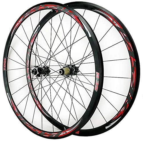 Mountain Bike Wheel : ZCXBHD 700C Disc Brake Road Bike Wheelset Quick Release Mountain Bike Front + Rear Wheel Cyclocross Road V / C Brake 7 / 8 / 9 / 10 / 11 / 12 Speed (Color : Red)