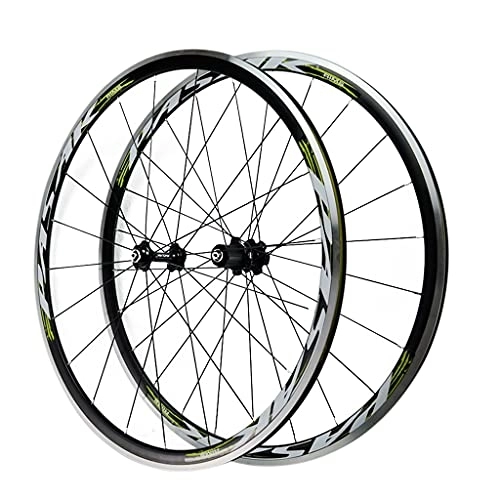Mountain Bike Wheel : ZCXBHD 700C Double-Walled Road Bike Wheelsets Aluminum Alloy MTB Wheels Quick Release C / V Brake 20 / 24 Holes Bike Wheel fit 7-11 Speed Cassette (Color : Green, Size : 700C)