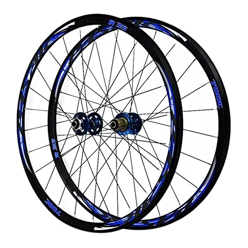 Mountain Bike Wheel : ZCXBHD 700C Road Bike Wheelset Quick Release Double Walled Aluminum Alloy MTB Rim Disc Brake Road Bicycle Front and Rear Wheels for 7 8 9 10 11 Speed (Color : Blue, Size : 700C)