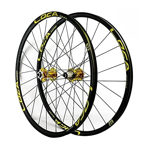 Mountain Bike Wheel : ZCXBHD Bicycle Front and Rear Wheels 26 / 27.5 / 29 in Alloy Rim MTB Bike Wheelset 24H Disc Brake 7-12 Speed Quick Release for Bike Parts (Color : Gold-1, Size : 29in)