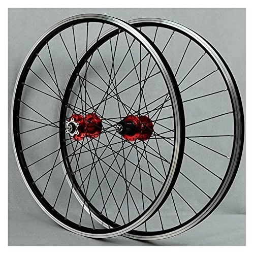 Mountain Bike Wheel : ZCXBHD Bicycle Front + Rear Wheels 26 / 29 in DH19 Double-Walled Alloy Rim MTB Bike Wheelset 32H V / Disc Brake Double Wall Quick Release MTB Rim 7-11 Speed (Color : Red, Size : 26in)