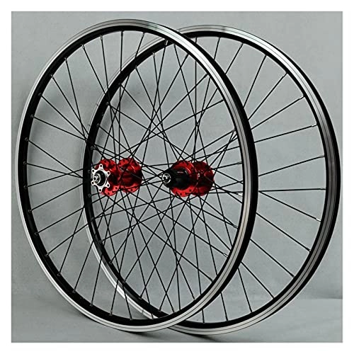 Mountain Bike Wheel : ZCXBHD Bicycle Front + Rear Wheels 26 / 29 in DH19 Double-Walled Alloy Rim MTB Bike Wheelset 32H V / Disc Brake Double Wall Quick Release MTB Rim 7-11 Speed (Color : Red, Size : 29in)