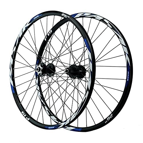 Mountain Bike Wheel : ZCXBHD Double Wall Bike Wheelset for 26 / 27.5 / 29 Inch MTB Rim Disc Brake Quick Release Mountain Bike Wheels 32H 7 8 9 10 11 12 Speed (Color : Blue, Size : 26in)