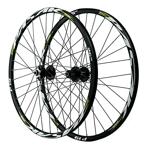 Mountain Bike Wheel : ZCXBHD Double Walled Mountain Bike Wheelset 26 / 27.5 / 29 Inch Ultra-Light Aluminum Alloy Bicycle Bike Wheel Set Disc Brake QR 32H 7-12 Speed (Color : Green, Size : 27.5in)