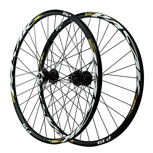 Mountain Bike Wheel : ZCXBHD Hybrid / Mountain Bike Wheelset 26 / 27.5 / 29 in Quick Release 32 Holes Disc Brake Double Walled Aluminum Alloy MTB Rim Cycling Wheels for 7 8 9 10 11 12 Speed (Color : Gold, Size : 27.5in)