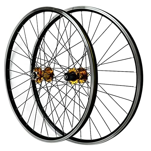 Mountain Bike Wheel : ZCXBHD Mountain Bicycle Front and Rear Wheels 26 / 29 inch Double-Walled Alloy Rim MTB Bike Wheelset Quick Release 32 Holes Disc Brake / V Brake 7 8 9 10 11 Speed (Color : Gold, Size : 29in)