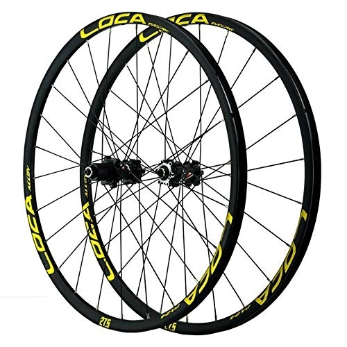 Mountain Bike Wheel : ZCXBHD Mountain Bike Rims Wheelset, 26 / 27.5 / 29 Inch Mtb Bicycle Aluminum Wheelset Quick Release Disc Brake 24 Holes Small Spline 12 Speed (Color : Yellow, Size : 27.5in)