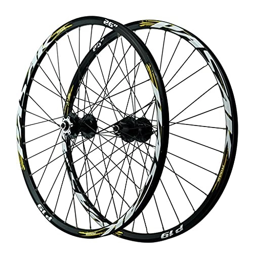 Mountain Bike Wheel : ZCXBHD Mountain Bike Wheelset 26" / 27.5" / 29", Disc Brake Bike Wheels for 8 9 10 11 12 Speed Cassette, 32H Bicycle Wheels Quick Release with Rivets (Color : Yellow-1, Size : 27.5IN)