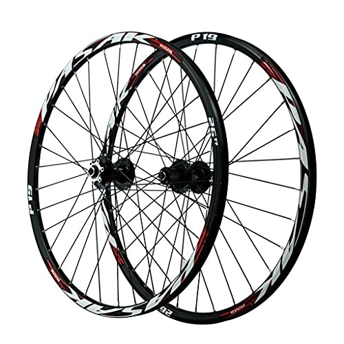 Mountain Bike Wheel : ZCXBHD Mountain Bike Wheelset 26 / 27.5 / 29 Inch Bicycle Wheel Double Walled Aluminum Alloy MTB Rim Fast Release Disc Brake 32H 7-12 Speed Front + Rear Wheels (Color : Red, Size : 27.5in)