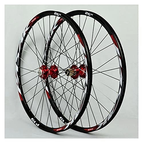 Mountain Bike Wheel : ZCXBHD Mountain Bike Wheelset 26 / 27.5 / 29 Inch Bicycle Wheel (Front + Rear) Double Walled Aluminum Alloy MTB Rim Quick Release Disc Brake 32H 7-11 Speed (Color : Red, Size : 27.5in)