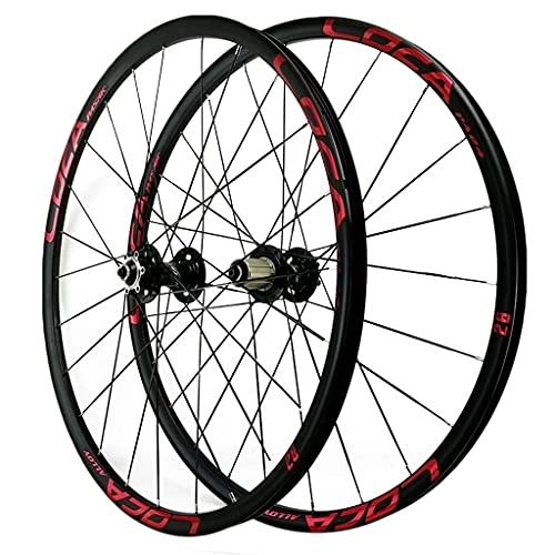 Mountain Bike Wheel : ZCXBHD Mountain Bike Wheelset 26 / 27.5 / 29 Inch Ultralight Aluminum Alloy Rim 24 Holes Disc Brake Quick Release Front + Rear MTB Wheels 8 9 10 11 12 Speed (Color : Red, Size : 26in)
