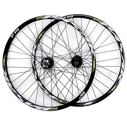 Mountain Bike Wheel : ZCXBHD Mountain Bike Wheelset 26 / 27.5 / 29in Disc Brake Sealed Bearing Conical Hub Mtb Front + Rear Wheel Quick Release 7 / 8 / 9 / 10 / 11 Speed (Color : Green, Size : 26in)