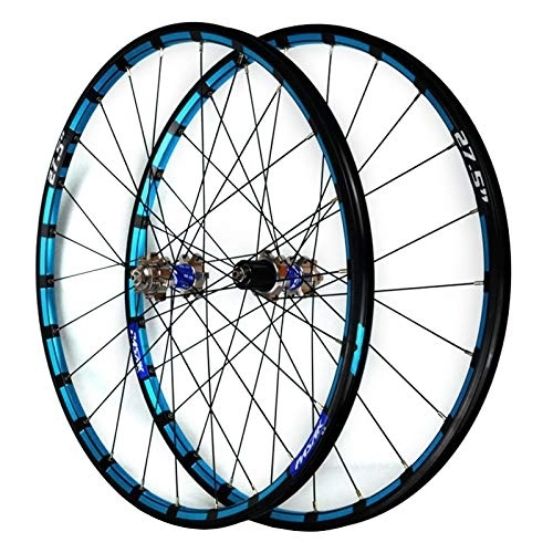 Mountain Bike Wheel : ZCXBHD Mountain Bike Wheelset 26 / 27.5 Inch CNC Color Rim Disc Brake Mtb Front Rear Wheel 7 8 9 10 11 12 Speed Cassette Quick Release (Color : Blue b, Size : 27.5in)