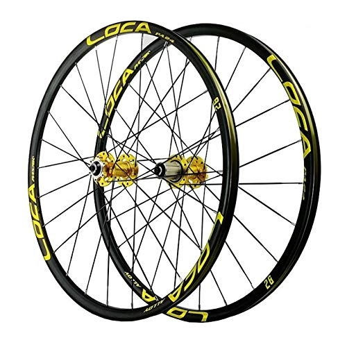 Mountain Bike Wheel : ZCXBHD Mountain Bike Wheelset 26 / 27.5in QR Front & Rear Wheel Alloy Rim Sealed Bearing 8-12 Speed Cassette Hub Disc Brake 24H (Color : Yellow, Size : 27.5in)