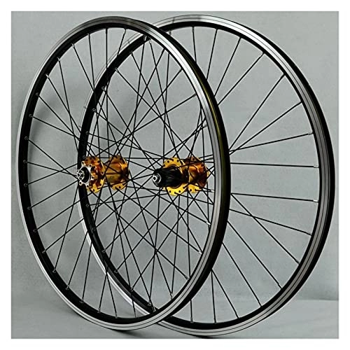 Mountain Bike Wheel : ZCXBHD Mountain Bike Wheelset 26 / 29 Inch Bicycle Wheel Double Walled Aluminum Alloy MTB Rim Fast Release V / Disc Brake 32H 7-11 Speed Front and Rear Wheels (Color : Gold, Size : 29in)