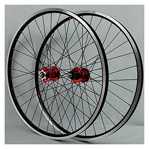 Mountain Bike Wheel : ZCXBHD Mountain Bike Wheelset 26 / 29 Inch Bicycle Wheel Double Walled Aluminum Alloy MTB Rim Fast Release V / Disc Brake 32H 7-11 Speed Front and Rear Wheels (Color : Red, Size : 26in)