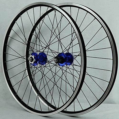 Mountain Bike Wheel : ZCXBHD Mountain Bike Wheelset 26 / 29 Inch Bicycle Wheel (Front + Rear) Double-walled Aluminum Alloy Rim Quick Release V / Disc Brake 32H 7-11 Speed (Color : Blue, Size : 29in)