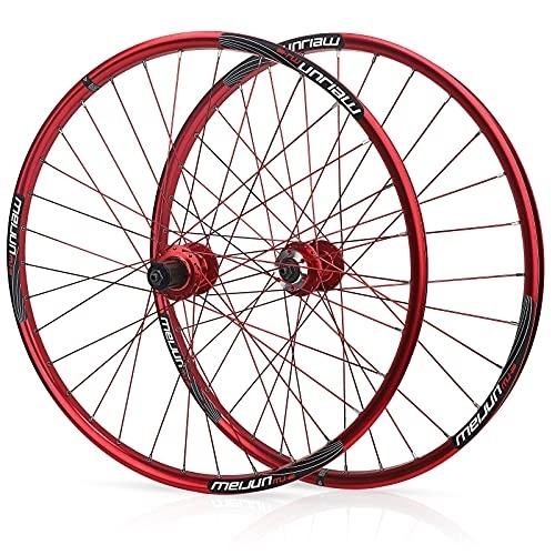 Mountain Bike Wheel : ZCXBHD Mountain Bike Wheelset 26 Inch Double Wall Aluminum Alloy Disc Brake MTB Wheels 7 / 8 / 9 / 10 Speed Cassette Flywheel QR 32 Holes （US Stock） (Color : Red, Size : 26IN)