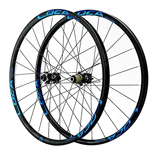 Mountain Bike Wheel : ZCXBHD Mountain Bike Wheelset 29 / 26 / 27.5 Inch Bicycle Wheel Double Walled Aluminum Alloy MTB Rim Barrel Shaft Disc Brake 24H 7-12 Speed Front and Rear Wheels (Color : Blue, Size : 29in)