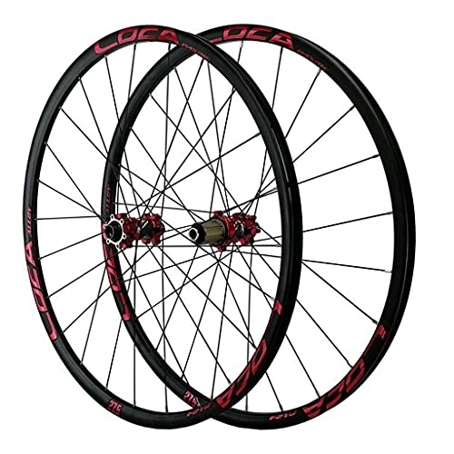 Mountain Bike Wheel : ZCXBHD Mountain Bike Wheelset 29 / 26 / 27.5 Inch Bicycle Wheel (Front + Rear) Double Walled Aluminum Alloy MTB Rim Barrel Shaft Disc Brake 24H 7-11 Speed (Color : Red-1, Size : 27.5in)