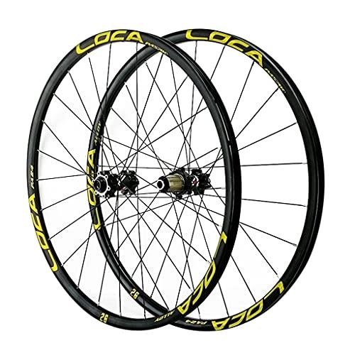 Mountain Bike Wheel : ZCXBHD Mountain Bike Wheelset for 26 / 27.5 / 29 in Light-Alloy MTB Rim Disc Brake Front & Rear Wheel Thru Axle 24 Holes 8 / 9 / 10 / 11 / 12 Speed Flywheel (Color : Gold, Size : 29in)