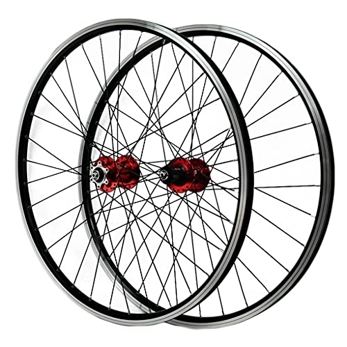 Mountain Bike Wheel : ZCXBHD MTB Bicycle Wheels 26 / 29 inch Front and Rear Wheelset Disc Brake / V Brake Double Wall Aluminum Alloy Wheelset Quick Release Alloy Rim 7 8 9 10 11 Speed Cassette (Color : Red, Size : 26in)