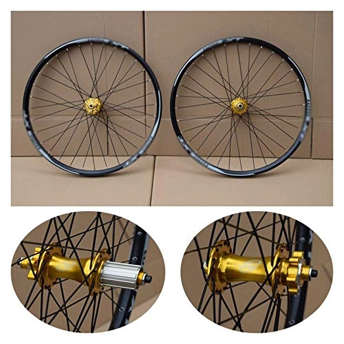 Mountain Bike Wheel : ZCXBHD MTB Mountain Bike wheelset 26 27.5 29er 7-11 Speed No carbon bicycle wheels Double Layer Alloy Mountain BikeWheel 32H for Disc brake (Color : Gold, Size : 26inch)