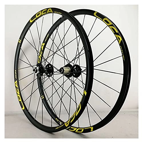 Mountain Bike Wheel : ZCXBHD MTB Wheelset 26" 27.5" 29" Quick Release Disc Brake Flat Spokes Bike Wheel Aluminum Alloy fit 8 9 10 11 12 Speed Cassette Bicycle Wheelset (Color : Yellow-1, Size : 27.5in)