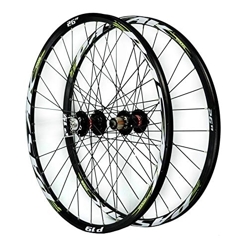 Mountain Bike Wheel : ZCXBHD Mtb Wheelset, 26in / 27.5in / 29in Mountain Bike Front + Rear Wheel Aluminum Alloy Double Wall Quick Release 7 / 8 / 9 / 10 / 11 Speed (Color : Green, Size : 27.5in)