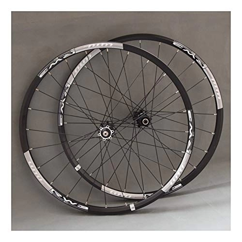 Mountain Bike Wheel : ZCXBHD MTB Wheelset For Mountain Bike 26 27.5 In 24 hole Double Layer Alloy Rim Sealed Bearing 7-11 Speed Cassette Hub Disc Brake QR(With quick release / pair) (Color : White, Size : 27.5inch)