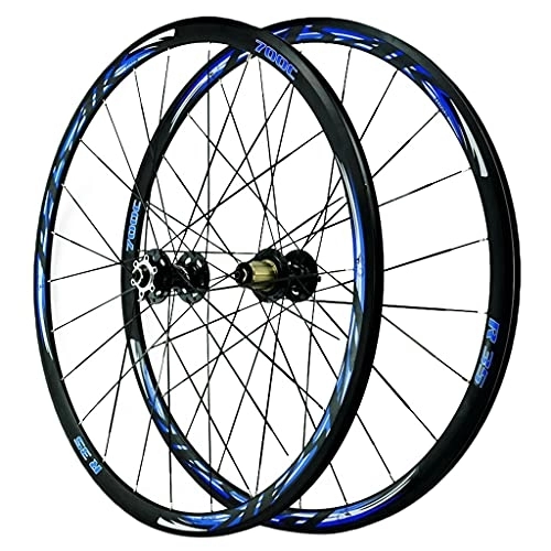 Mountain Bike Wheel : ZCXBHD Road Bike Wheels Disc Brake 700C Double Walled Aluminum Alloy MTB Rim Bicycle Wheelset (Front + Rear) Quick Release 7 8 9 10 11 Speed (Color : Blue, Size : 700C)