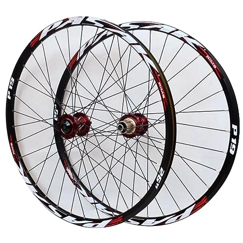 Mountain Bike Wheel : ZECHAO 26 27.5 29" MTB Wheelset, 32 Spokes Disc Brake Wheel Quick Release / Thru-Axle Free Conversion Mountain Bike Wheels 7 / 8 / 9 / 10 Speeds Wheelset (Color : Red hub, Size : 27.5inch)