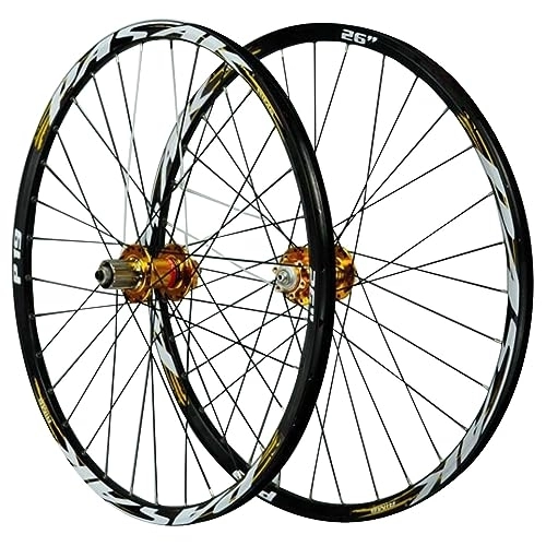 Mountain Bike Wheel : ZECHAO 26 / 27.5 / 29in Disc Mountain Bike Wheels, 32 Holes Spokes Double Wall Rim Aluminum Alloy Bike Wheels Quick Release 7 / 8 / 9 / 10 / 11 Speed Wheelset (Color : Gold, Size : 26inch)