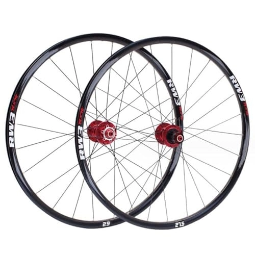 Mountain Bike Wheel : ZECHAO 26 27.5 29in Mountain Bike Wheel Set, Disc Brake 24H Spokes Front 2 Rear 5 Bearings Bicycle Front And Rear Wheel for 1.5-2.4in Tire Wheelset (Color : Red, Size : 29inch)