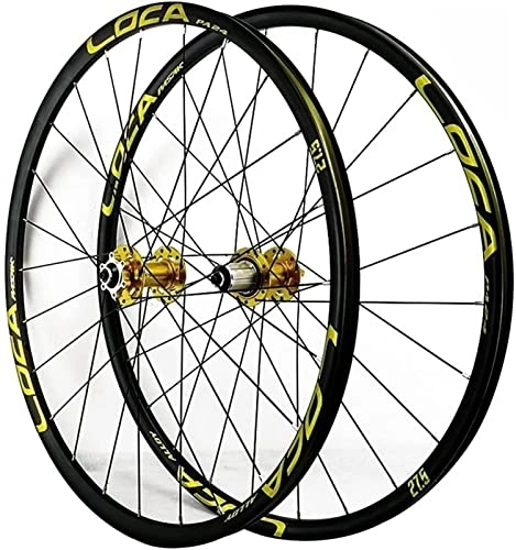 Mountain Bike Wheel : ZECHAO 26 / 27.5 / 29in Mountain Bike Wheelset Double-walled Ultralight Alloy Rim Disc Brake Quick Release Front Rear Wheel 7-12 Speed Wheelset (Color : Gold, Size : 27.5inch)