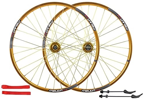 Mountain Bike Wheel : ZECHAO 26 in Mountain Bike Wheelset, 32 Holes Double-Walled Light-Alloy Rims Disc Brake Bicycle Wheel 7 / 8 / 9 / 10 Speed Cassette Wheelset (Color : Gold, Size : 26inch)
