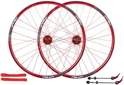 Mountain Bike Wheel : ZECHAO 26in Bicycle Wheelset, 32H double-walled aluminum alloy disc brake mountain bike wheel set quick release American valve 7-10 speed Wheelset (Color : Red, Size : 26inch)