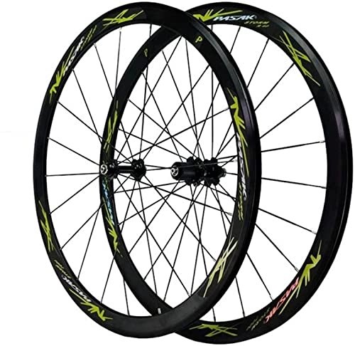 Mountain Bike Wheel : ZECHAO 700C Wheelset, Carbon Fiber Road Bike Wheels 40mm Matte 20mm Width Suitable 7-12 Speed Cassette QR Mountain Bike Wheelset Wheelset (Color : Black hub green, Size : 700C)