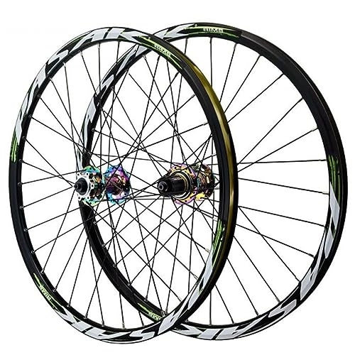 Mountain Bike Wheel : ZECHAO Aluminium Alloy Bike Wheel Set, Front 2 Rear 4 Bearings 32 Holes Disc Brake For 26 / 27.5 / 29in*1.25-2.5 Inch Tires Mountain Bike Wheelset (Color : Green, Size : 27.5inch)