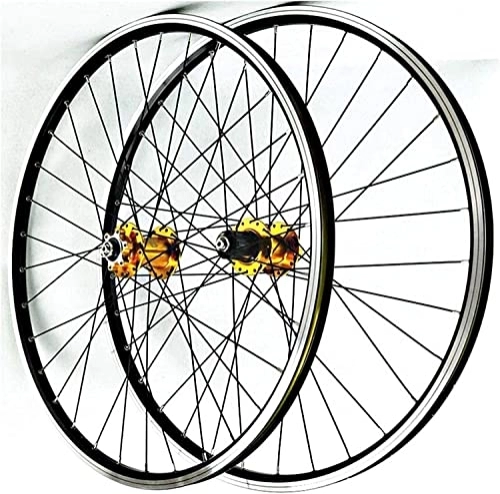 Mountain Bike Wheel : ZECHAO Bicycle Wheelset 26", Ultralight Hub QR 32H Sealed Bearing Double Wall Alloy Rim Disc / V Brake 7-11 Speed Mountain Bike Wheels Wheelset (Color : Gold Hub, Size : 26inch)