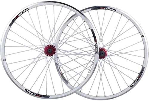 Mountain Bike Wheel : ZECHAO Bike Wheelset, 26 Inch Mountain Bike Wheel(front + Rear) Double-walled Disc Brake Wheel Set Quick Release Palin Bearing 7-10 Speed Wheelset (Color : White, Size : 26inch)