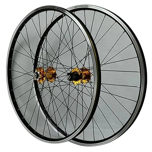 Mountain Bike Wheel : ZECHAO Mountain Bike Disc Brake Wheelset, 26" 27.5" 29" MTB Wheel Set Quick Release 32 Holes Front 2 Rear 4 Bearings 1.25-2.5in Tires Wheelset (Color : Gold, Size : 27.5inch)