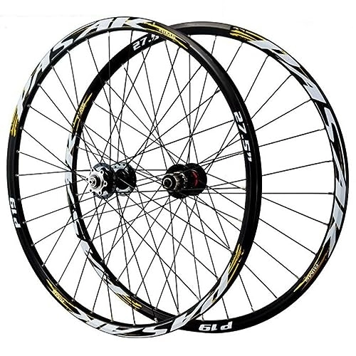 Mountain Bike Wheel : ZECHAO Mountain Bike Disc Brake Wheelset, Aluminum Alloy 26" 27.5" 29" MTB Wheel Set 32H Hub 7 / 8 / 9 / 10 / 11 Speed Tower Wheel Double Decker Rim Wheelset (Color : Black gold, Size : 27.5inch)