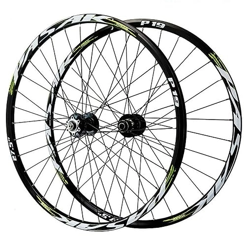 Mountain Bike Wheel : ZECHAO Mountain Bike Disc Brake Wheelset, Aluminum Alloy Bike Wheels 4 Peilin Disc Brake Flower Drum for 7 / 8 / 9 / 10 / 11 Speed Cassette 2120g Wheelset (Color : Black green, Size : 29inch)