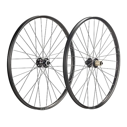 Mountain Bike Wheel : ZFF 27.5 29inch MTB Wheelset Disc Brake Thru Axle Mountain Bike Wheel Front 2 Rear 5 Bearings Aluminum Alloy Double Wall Rim 8 / 9 / 10 / 11 Speed Cassette 32 Holes (Color : Svart, Size : 27.5'')